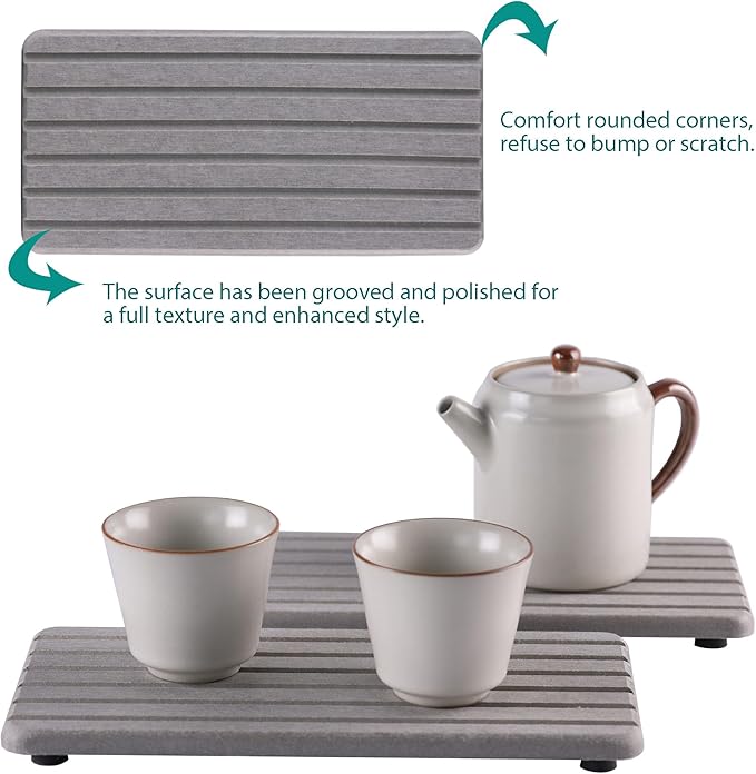 2 PCS Water Absorbent diatomite Coasters, 8.3" x 4" Water Absorbing Stone Tray for Sink, Stone Drying mat for Kitchen Counter, Stone soap Tray Used for Hand Soaps & toiletries & Plants