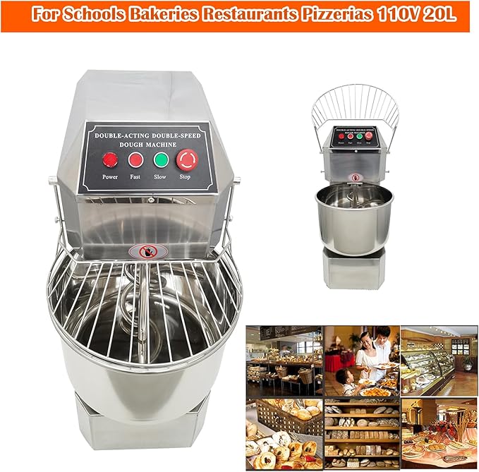 Commercial Stand Dough Mixer 40L Spiral Mixer Double Action Double Speed Stand Pizza Mixing Machine Dough Kneading Machine with Security Shield for Kitchen Restaurant Bakery Pizzeria