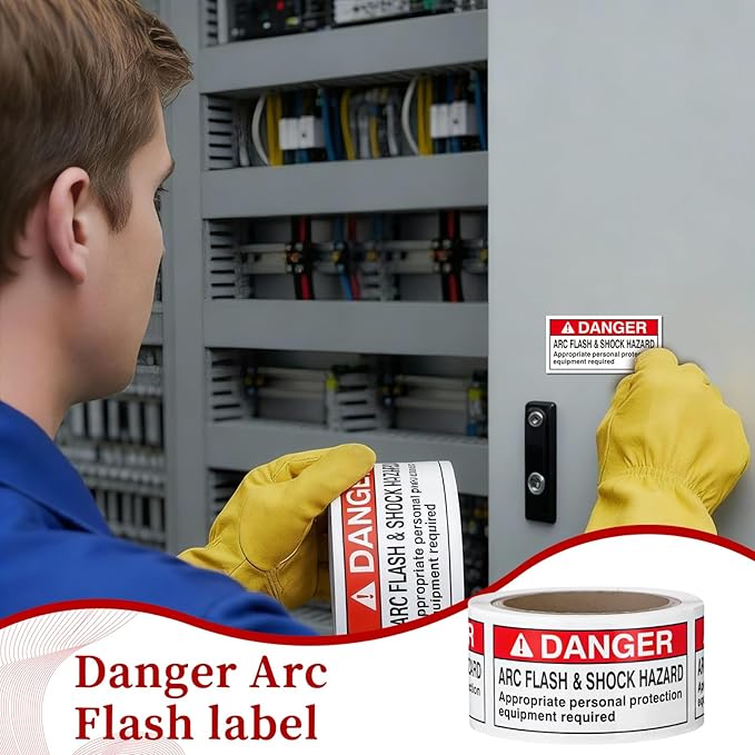 100 PCS DANGER Arc Flash and Shock Hazard Label - 2 x 4 Black & Red Electrical Safety Warning Decal High Performance Polyester Safety Sticker Signs for the Workplace