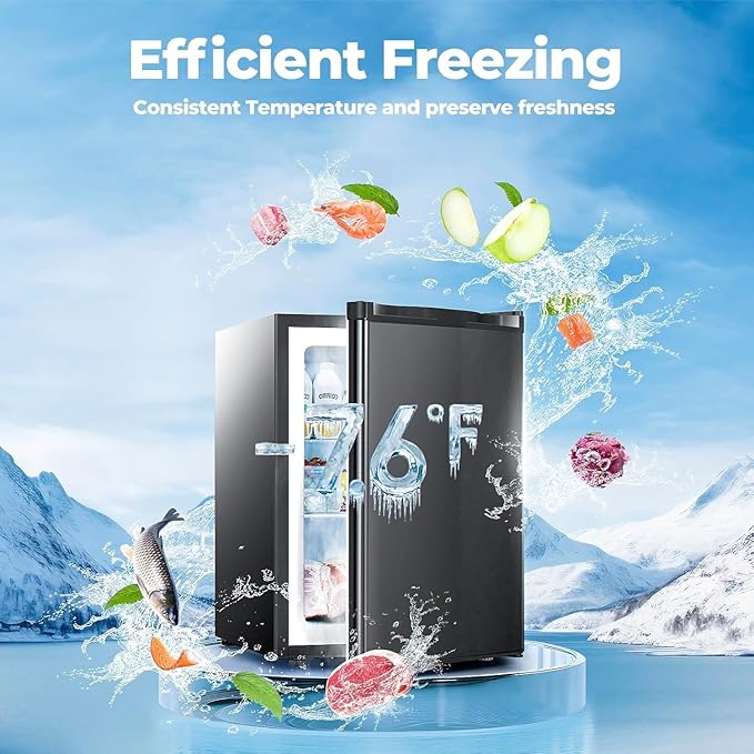 2.1 Cu.ft Small Freezer, Mini Upright Freezer with 7 Adjustable Thermostat, Removable Shelves, Reversible Single Door, for Bedroom/Home/Dorms/Apartment (Black)