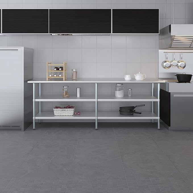 AmGood Stainless Steel Work Table with 2 Shelves | NSF | Metal Utility Table (96" Long x 24" Deep)
