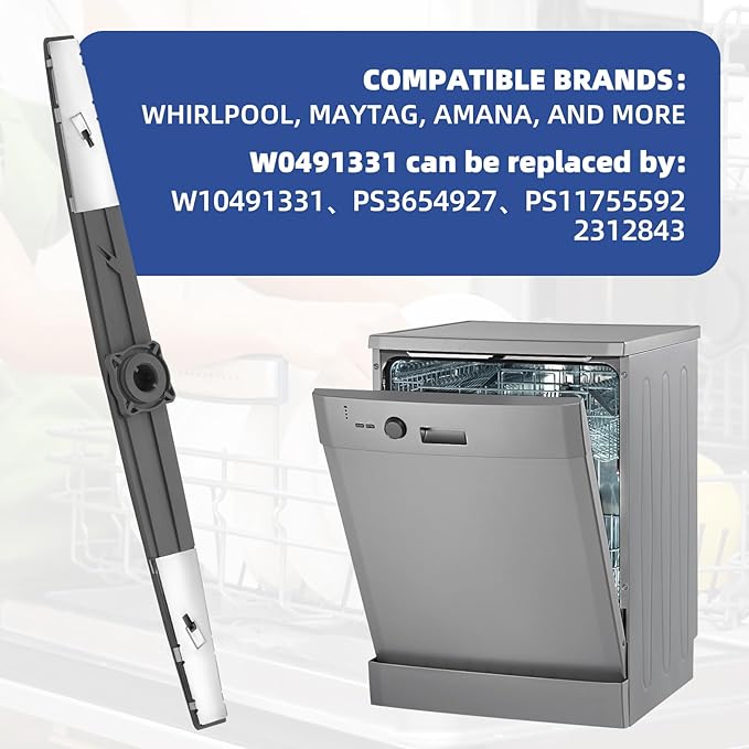 WPW10491331 Dishwasher Lower Spray Arm For Whirlpool Amana Admiral Maytag Dishwasher Spray Arm,Replaces W10491331, 2312843,PS11755592 Dishwasher Parts