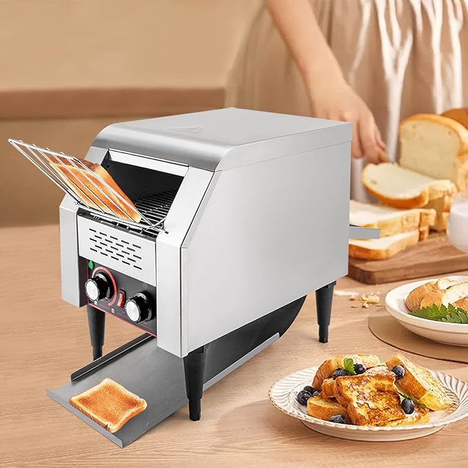 Commercial Conveyor Toaster-150 Slices/H, 1300W Stainless Steel Toasters with Three-Ring Heating Tubes & Three Baking Modes, Toaster Ovens Countertop for Raditional White Slices (TT-150)