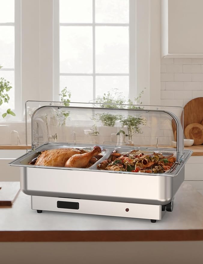 Chafing Dish Electric Buffet Set,2 x 4.5 QT Half-Size Stainless Steel Food Servers and Warmers with Temperature Control For Wedding and Parties