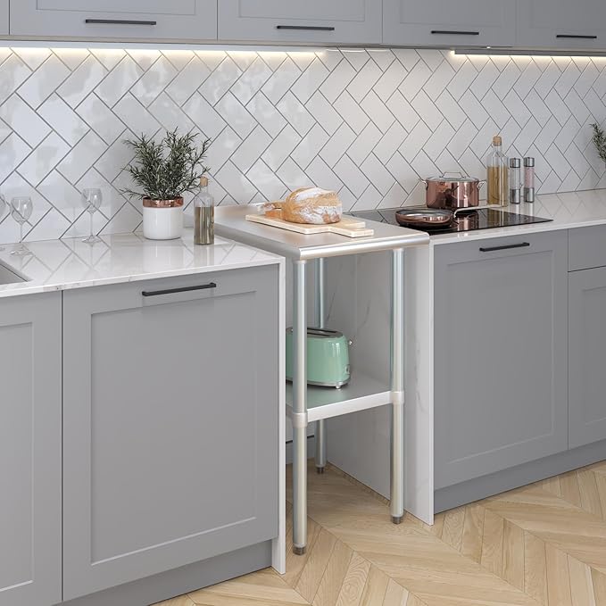 AmGood Stainless Steel Work Table with 1.5" Backsplash | Metal Kitchen Food Prep Table | NSF (18" Long x 24" Deep)