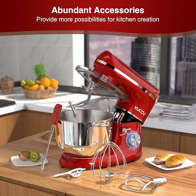 Stand Mixer, 6.5 Qt 660W, 6-Speed Tilt-Head Food Dough Mixer, Kitchen Electric Mixer with Stainless Steel Bowl,Dough Hook,Whisk, Beater, Egg white separator (6.5-QT, Red)