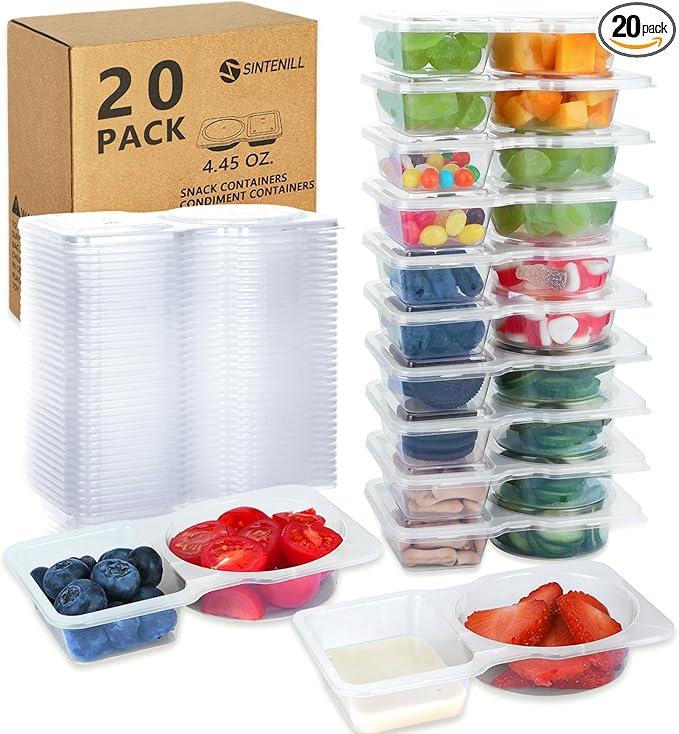 20 Sets Reusable Snack Containers With Lids, Double Compartment Snack Pack Containers, Portion Control, Meal Prep, Ideal For On-The-Go Mini Sauce Boxes & Lunchable Snack Packs For Kids