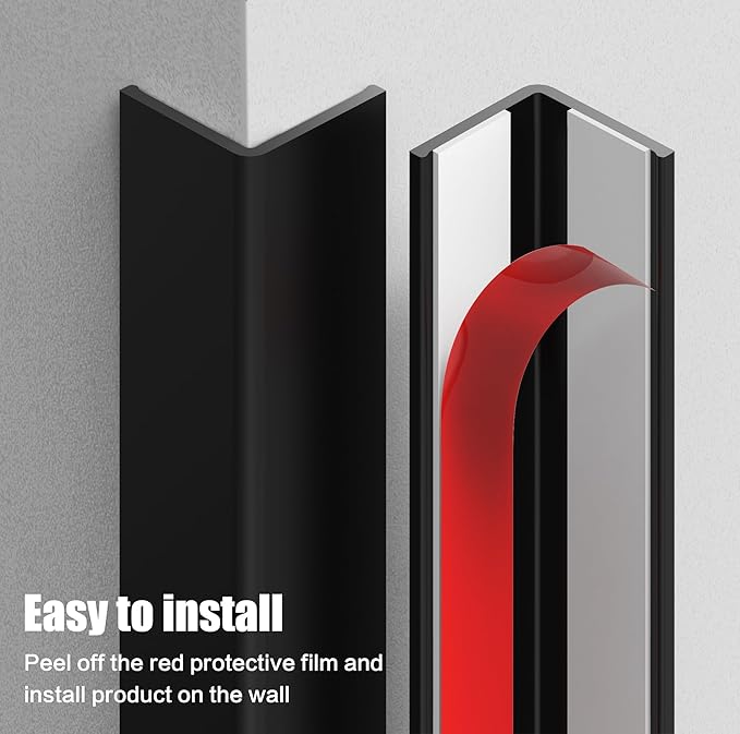 Wall Corner Protector, Walls Edge Protector, Self-Adhesive Wall Corner Guards, PVC Double Side Edge Protector, Furniture Stairs Guard (Black, 2pcs x 35.4" L x 1.97" W)