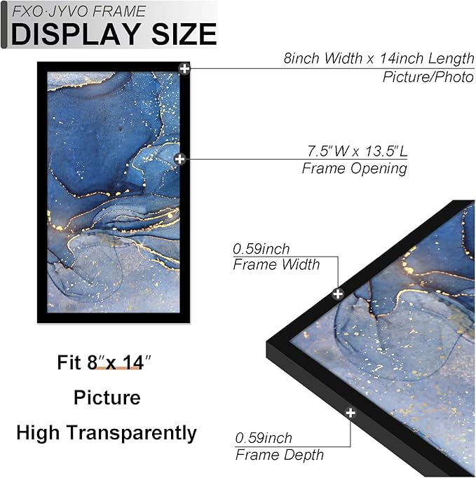 8x14 Picture Frame Set of 3, Black Frame for 8 x 14 Inch Picture Poster Photo, Light Weight and High Transparent 8 by 14 Frame for Wall - 3 Pack/Black/8"x14"