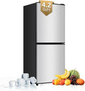 Small Fridge with Freezer 4.2 Cu.Ft., Mini Fridge and Freezer for Dorm with Adjustable Thermostat, Apartmet Size Refrigerator Compact Refrigerator for Kitchen, Dorm, Office, Silver