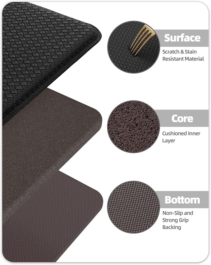 Color&Geometry Anti Fatigue Cushion Kitchen Mat for Floor -17"x94",Long,Easy Clean, Water & Oil Proof, Anti Slip, Foam Rubber Runner Rug for Front Sink Comfort Standing,Black