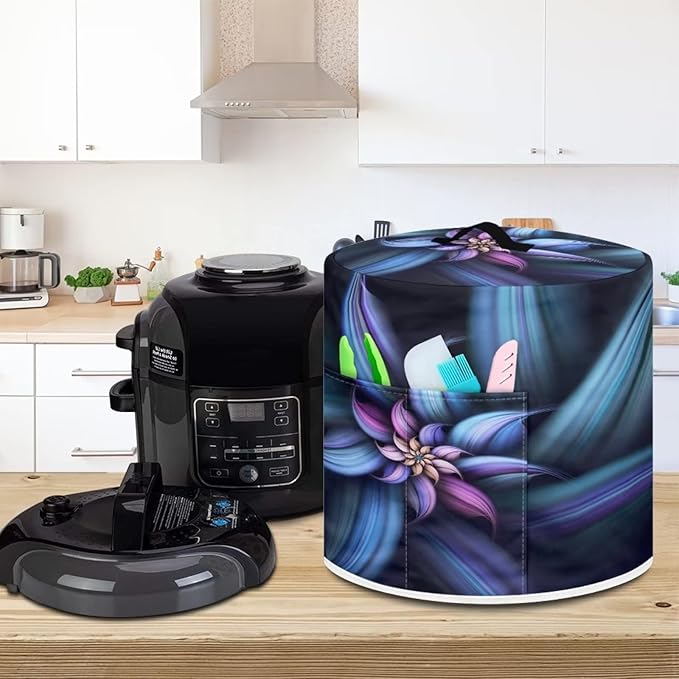 Dust Cover for 8 Quart for Pressure Cooker and Extra Accessories, Dust Proof Easy to Clean Electric Appliance Cover Air Fryer Accessories with Pocket, Blue Purple Flower
