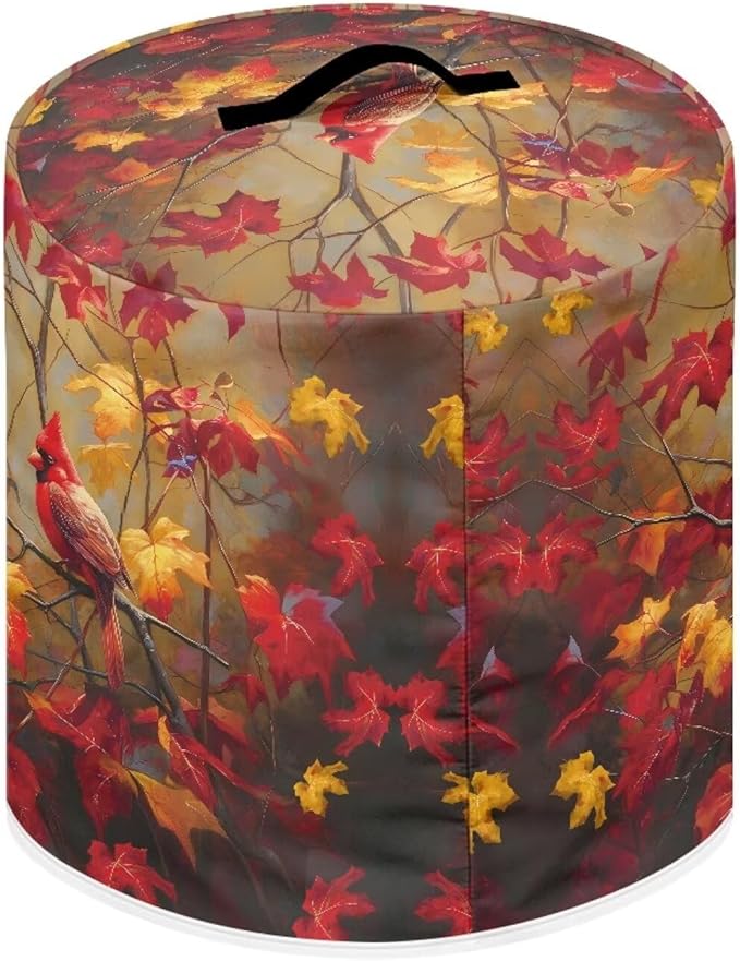 Xoenoiee Cardinal Bird Kitchen Appliance Dust Cover with Pockets, Maple Leaf Print Electric Pressure Cooker Cover Compatible with Crock Pot, Rice Cooker Covers Fall Decor, for 6 Qt Pot
