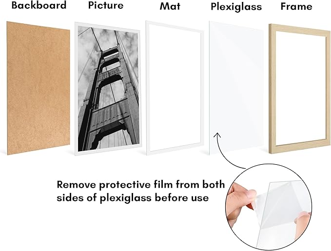 Americanflat 12x18 Poster Frame with Polished Plexiglass - Set of 5 - Use as 11x17 Frame with Mat or Display 12x18 Photo Without Mat - Galleria Collection - Picture Frames for Wall - Natural Oak