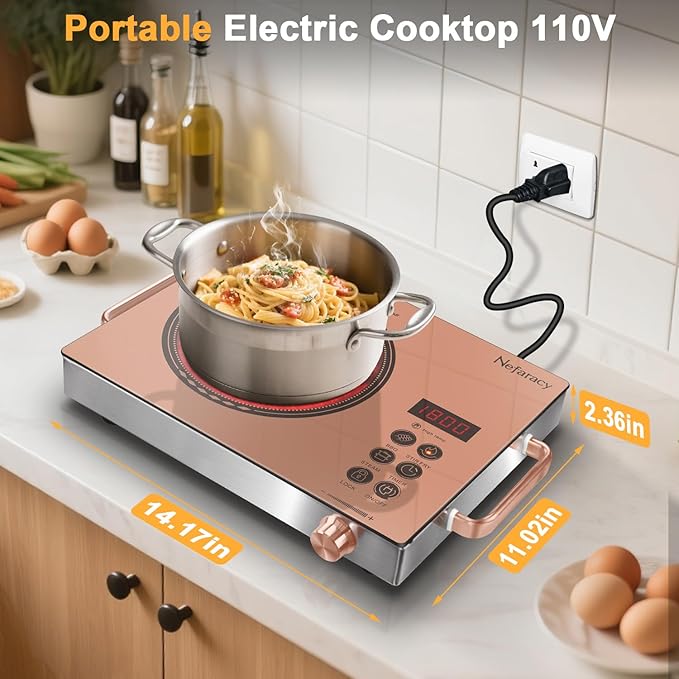 Electric Cooktop Single Burner, 110V Portable Electric Stove 1800W, One Burner Hot Plate with Knob & Touch Control, Countertop, Timer & Safety Lock, 110-120V Plug in(Orange)