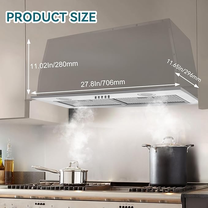 700CFM Built-In/Insert Range Hood 30 Inch - Convertible Ducted/Ductless Kitchen Vent with 3-Speed, 2×3W LED Lights & 6-Layer Grease Filters