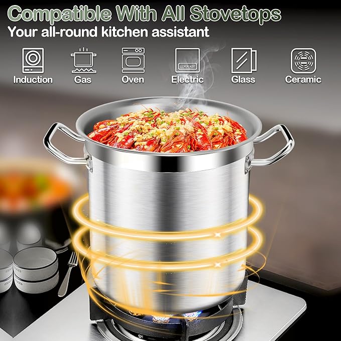Stainless Steel Stock Pot-24QT Heavy Duty Induction Cooking Pot with Visible Lid, Commercial Grade Stock Pot & Stockpots for Boiling Cooking Soup Stew Canning Cooking Pots, Deep Cookware, Big Stockpot