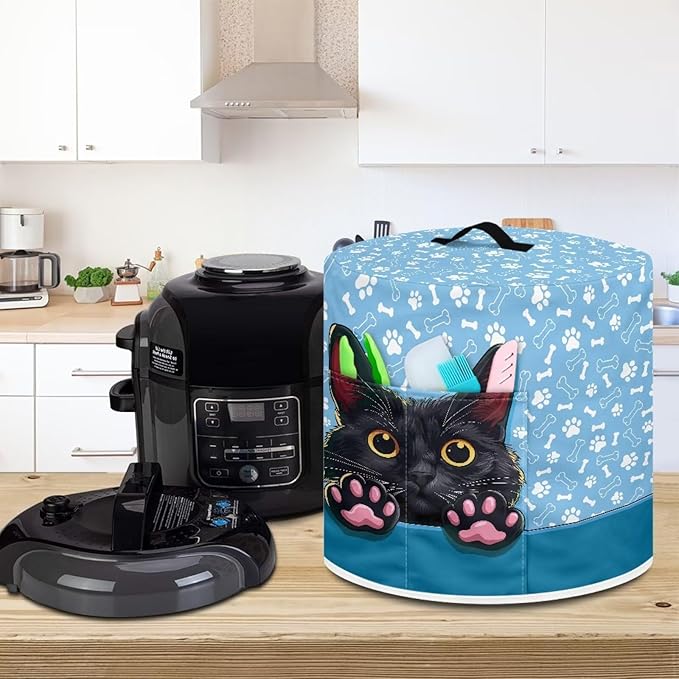 TODIYADDU Black Cat Paw Print Pressure Cooker Cover for Women Trendy Instant Pot Cover with Top Handle and Pocket Kitchen Appliance Cover Dust Cover for 3 Quart Instant Pot and Extra Presents, M