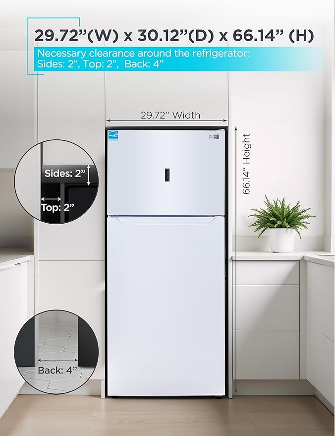 BLACK+DECKER 18.1 Cu. Ft. Top Mount Refrigerator with Ice Maker, 2-Door Refrigerator with Top Freezer, Freezer with Icemaker and Adjustable Temperature Control, ENERGY STAR, BR1810HIMW, White
