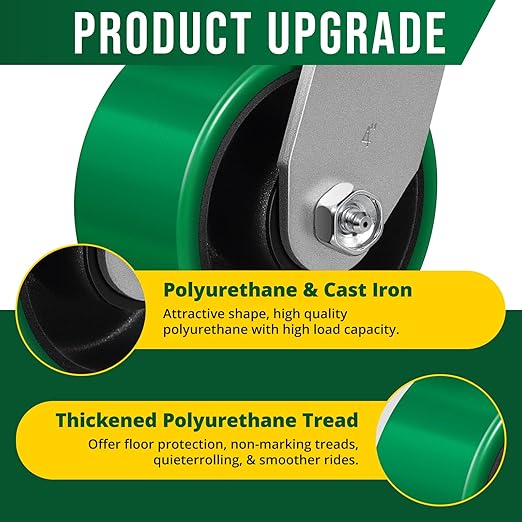 4" Caster Wheels, Heavy Duty Polyurethane Wheel on Steel Hub, Heavy Duty Casters Wheels with Strong Load-Bearing, Supports 800 lbs Each(1 Pack Brake)