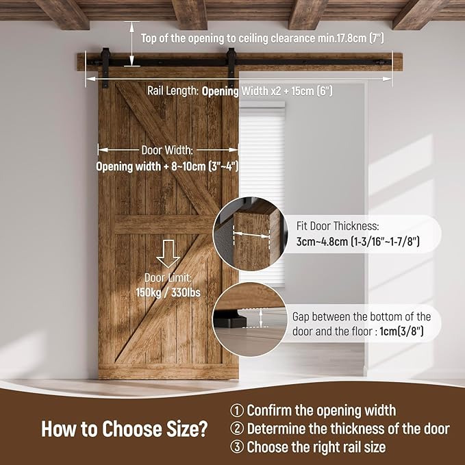CCJH 13FT Single Sliding Barn Door Hardware Kit Black Basic Roller Carbon Steel Hanger Flat Track System for Closet Kitchen 1 Door 78 inch Wide
