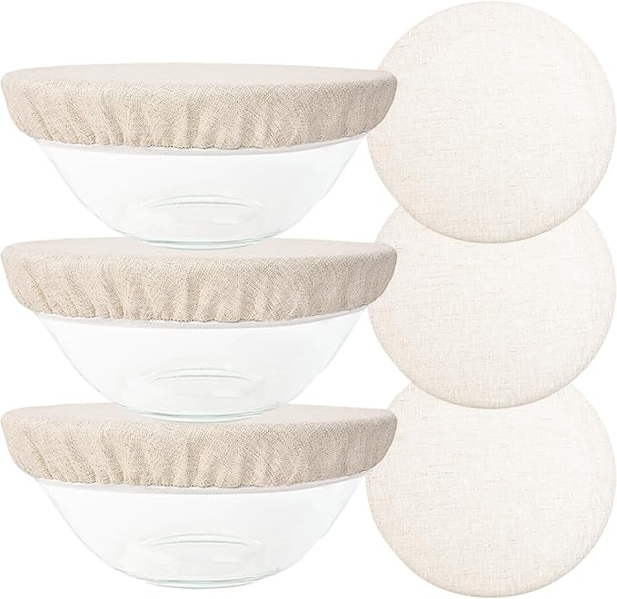 3 Pack 20CM 100% Reusable Organic Bowl Cover,Food Storage Container Covers,100% Natural Organic Linen,Unbleached,for covering fruit and vegetable salad bowls and plates
