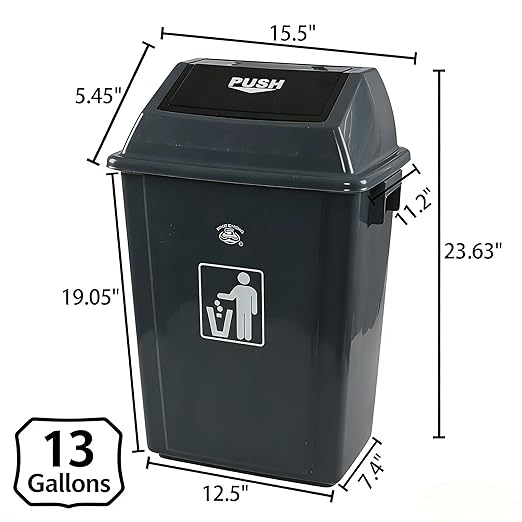 Kitchen Trash Can 13 Gallon with Swing Lid, Plastic Garbage Can Outdoor and Indoor, Recycle Bin and Waste Basket for Home, Office, Garage, Patio, Restaurant, Hotel, School (4 Pack)