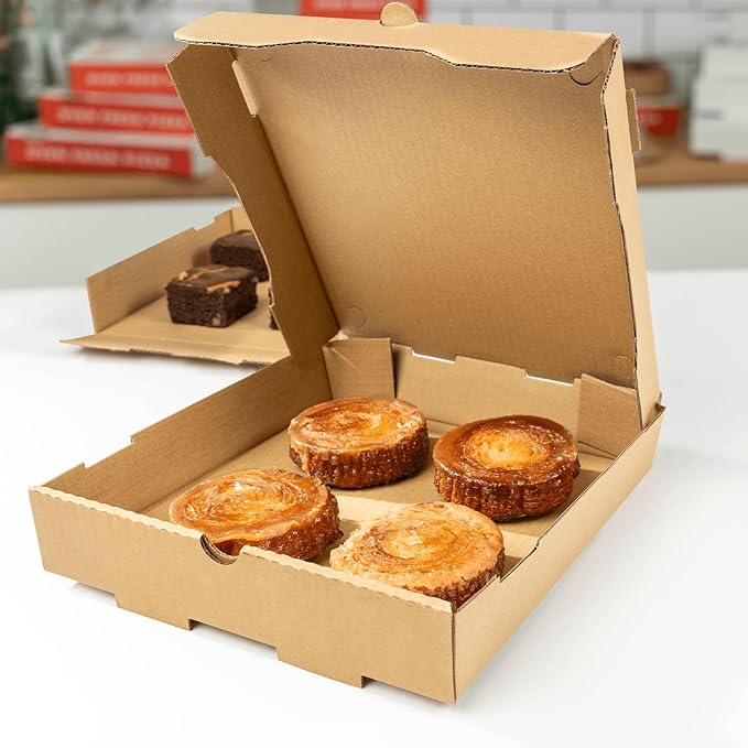 Karat Pizza Boxes 10" x 10" [50 Pack] Kraft Corrugated Boxes | Ventilated, Grease-Resistant, Durable for Pizza or Mailing Use