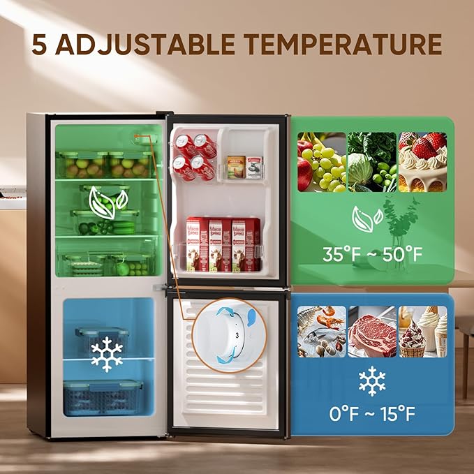 Upstreman 4.0 Cu.Ft Small Refrigerator with Bottom Freezer, Large Capacity Small Fridge with Freezer, Mini Refrigerator for Bedroom, Apartment, Kitchen, BM40 (Silver)