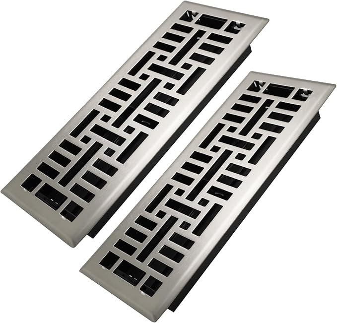 4x14 Inches 2 Pack Heavy Duty Walkable Floor Register Easy Adjust Air Supply Lever Floor Vents - Seattle Design - Vent Cover for Home Floor - Satin Nickel