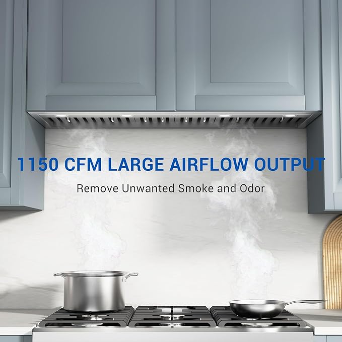 CT Copper Tailor Built-in Range Hood Insert Vent 42 Inch, 1150 CFM, with 4-Speed Fan, LED Light, Dishwasher-safe Baffle Filter, Stainless Steel
