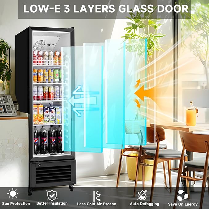 BODEGACOOLER Beverage Refrigerator, 290L/306 Qt Commercial Refrigerator For Kitchen, Home,Office and Garage, 264 Cans & 120 Bottles Display Refrigerator For Beer,Soda, Bar Cooler with Soft LED Light.