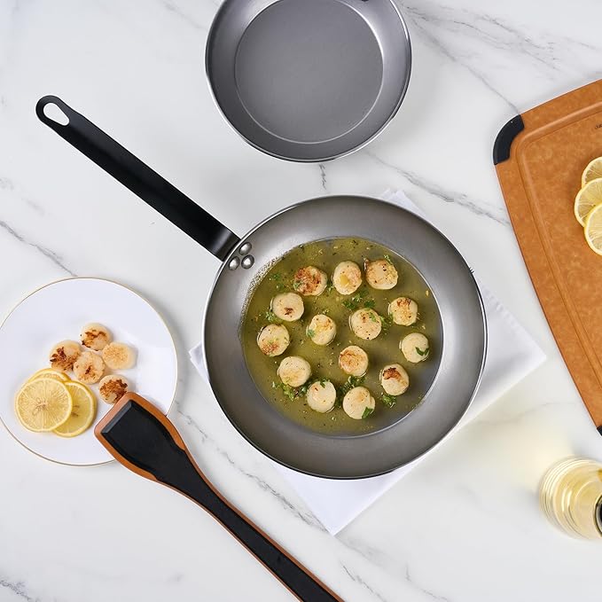 Restaurantware Fry Pan 1 Pack of 11 Inches Carbon Steel Non-Stick Searing Pan With Ergonomic Handle Silver For Sauteing and Omelets