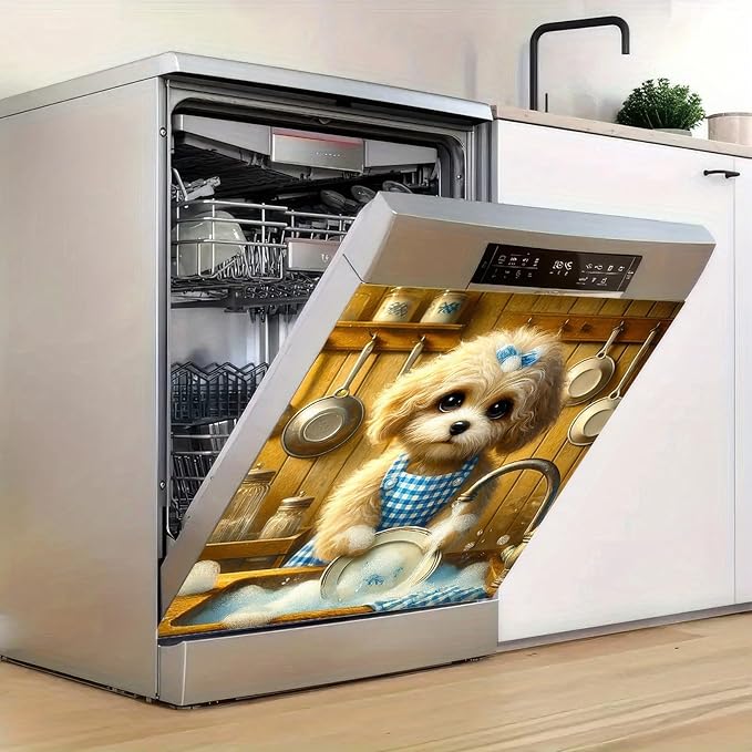 Dog Dishwasher Magnet Cover 23x26 Inch Cute Maltese Dog Dishwasher Magnet Cover Sticker Magnetic Refrigerator Panel Front Door Wash Machine Fridge Microwave Decal Home Kitchen Decorative