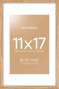 Homeforia 11x17 Wood Frame, High End Natural Oak 11x17 Light Wooden Picture Frame with Mat 8x12, 11 x 17 Poster Frames Matted to 8 by 12 Photo, 17x11 Hanging Frames, Tempered Glass, Wall Kit, Set of 1