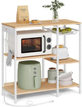 VASAGLE Baker's Rack, Coffee Bar Stand with Charging Station, 35.6 Inches Tall, Storage Shelves, Pull-Out Wire Basket, Table for Microwave, Kitchen, Oak Beige and Ink Black UKKS036Y09