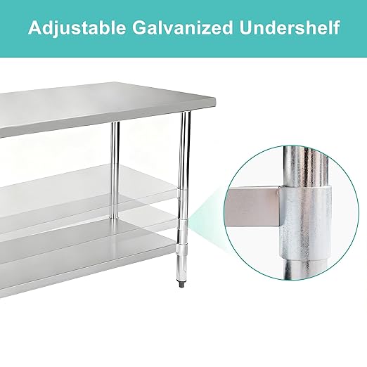 COOLCHEF Stainless Steel Work Table 24 x 72 Inch, NSF Commercial Prep Table with Undershelf, Heavy Duty Food Prep Workstation