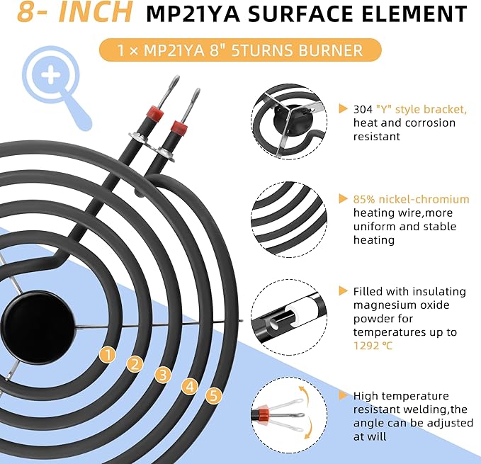 2 Pack MP21YA Electric Range Burner Element Unit 8" Replacement Fit for Hard-wick & Ken-more & May-tag & Nor-ge & Whirl-pool Electric Range Stove - Fit MP22YA Stove Burner by AMI PARTS