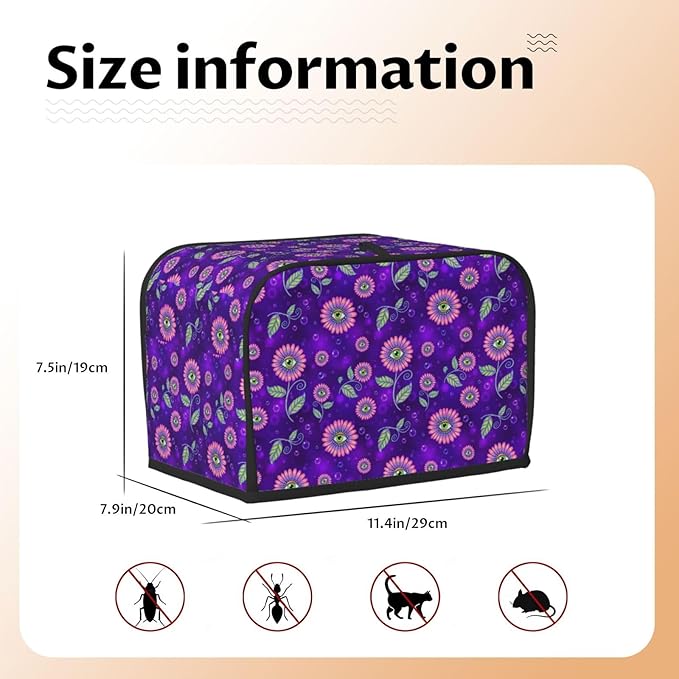 2 Slice Toaster Cover with Pocket, Trippy Eyes Flower Sunflower Lightweight Foldable Dust Cover, Fingerprint Protection for Kitchen