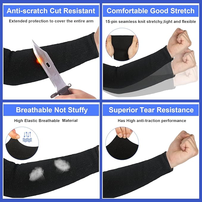 Sintege 3 Pairs Arm Protectors for Thin Skin and Bruising Cut Resistant Forearm Sleeve Level 5 Arm Burn Protection Sleeve (Light Blue, Dark Blue, Black,15.8 Inch)