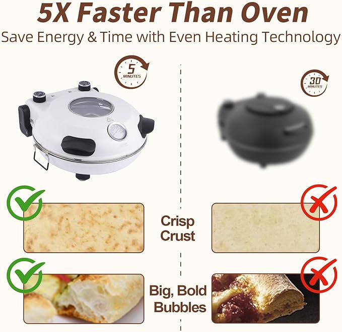 12" Electric Pizza Oven - Countertop Pizza Maker with Ceramic Stone, Heats up to 800°F, Portable Indoor Pizza Oven for Homemade Pizzas, White