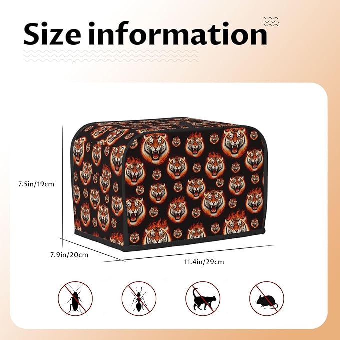 2 Slice Toaster Dust Cover Angry Fierce Wild Animal Art, Stain Resistant Washable Fabric, Fingerprint Protection Kitchen Accessories