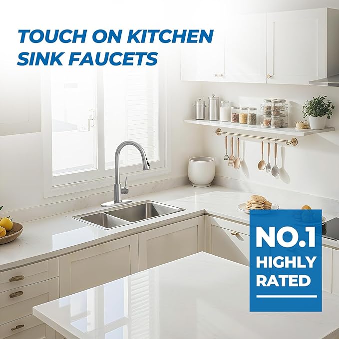 WEWE Single Handle High Arc Brushed Nickel Pull Out Kitchen Faucet,Single Level Stainless Steel Kitchen Sink Faucets with Pull Down Sprayer,Suitable for Laundry Rv Bar