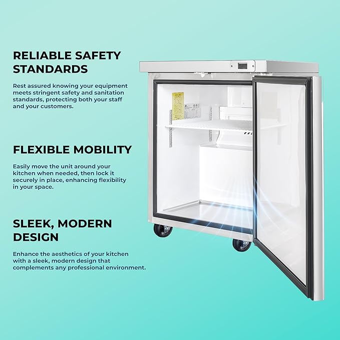 Frigos FG-UCFZ-29 29" 6.7 cu ft Commercial Undercounter Freezer Silver - ETL Certified Stainless Steel, LED Lighting - Perfect for Commercial Kitchens - Low Energy Freezer Included Liftgate