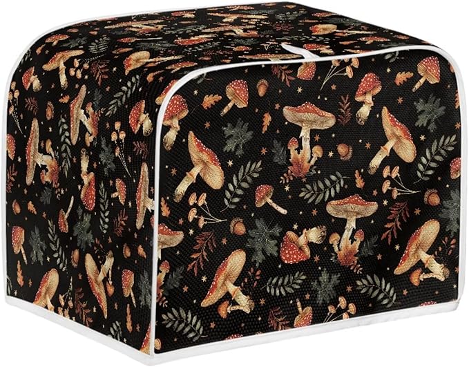 Mushroom Leaves Print 2 Slice Toaster Covers Dust Protection Bread Maker Covers Washable Kitchen Decor Accessories Toaster Cloth Cover Keep Clean