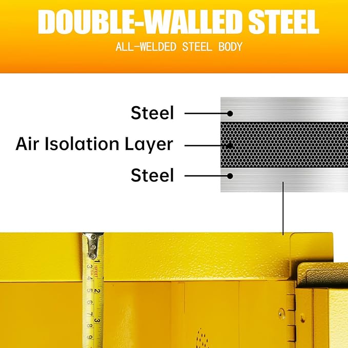 40 Gallon Professional Flammable Cabinet, 23" x 18" x 36" Yellow All-Welded Steel Chemical Safety Cabinet, Manual Doors & Adjustable Shelf for Industrial Workshops, Lab & Auto Shop