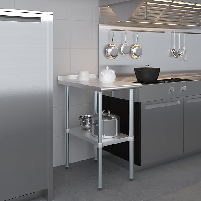 AmGood Stainless Steel Work Table with 1.5" Backsplash | Metal Kitchen Food Prep Table | NSF (18" Long x 30" Deep)