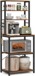 VASAGLE Coffee Bar, 23.6 Inches Baker's Rack for Kitchen with Storage, 6-Tier Kitchen Shelves with 6 Hooks, Microwave Stand, Industrial, Rustic Brown and Ink Black UKKS024B01