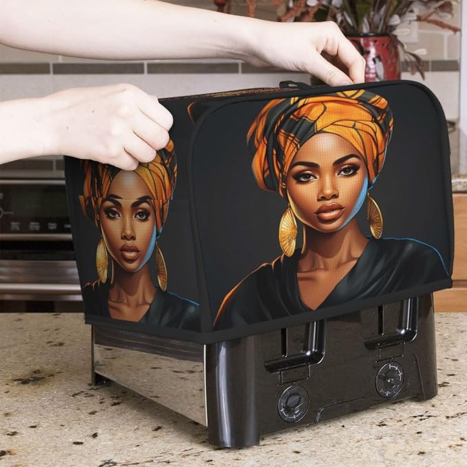 Toaster Cover 2 Slice African Women Waterproof Appliance Cover with Hang Loop Bread Baker Toaster Cover for Kitchen