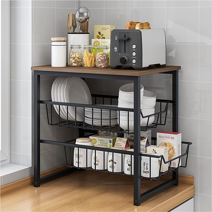 Microwave Storage Rack Microwave Oven Rack Stand Kitchen Counter Top Organizer Counter Toaster Storage Stand Dish Rack Utility Organizer Shelf Stand/51.5Cm